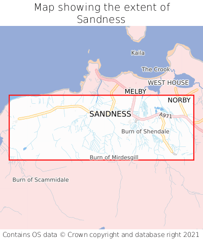 Map showing extent of Sandness as bounding box