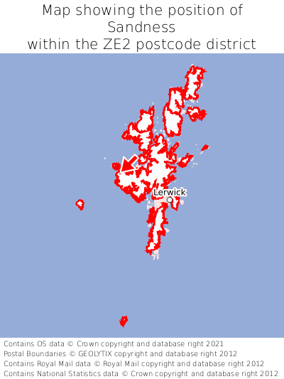 Map showing location of Sandness within ZE2