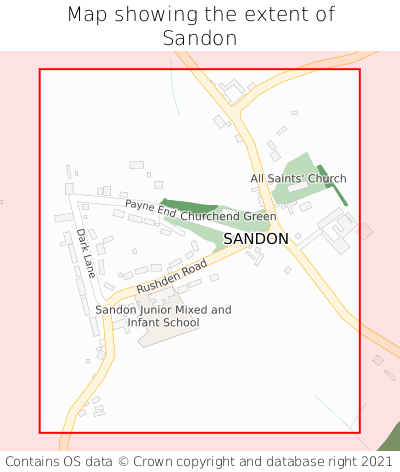 Map showing extent of Sandon as bounding box