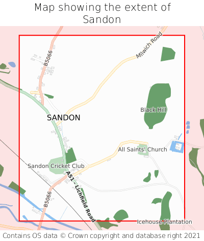 Map showing extent of Sandon as bounding box