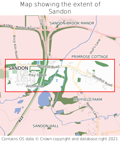 Map showing extent of Sandon as bounding box