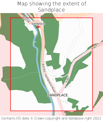 Map showing extent of Sandplace as bounding box