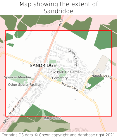 Map showing extent of Sandridge as bounding box