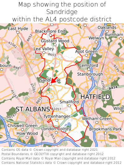 Map showing location of Sandridge within AL4