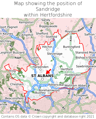 Map showing location of Sandridge within Hertfordshire