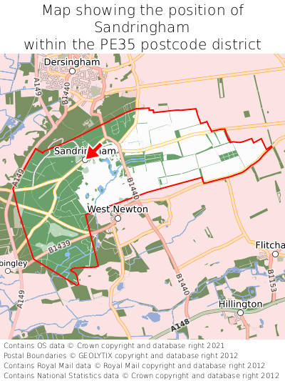 Map showing location of Sandringham within PE35