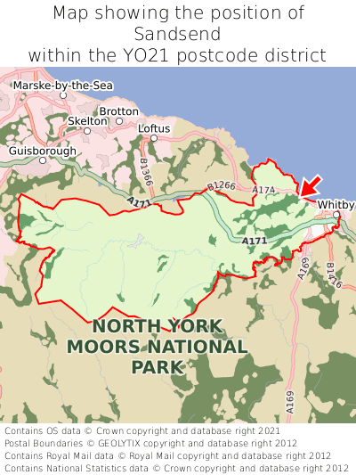 Map showing location of Sandsend within YO21