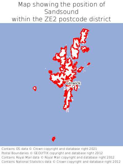 Map showing location of Sandsound within ZE2
