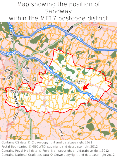 Map showing location of Sandway within ME17