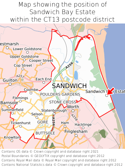 Map showing location of Sandwich Bay Estate within CT13