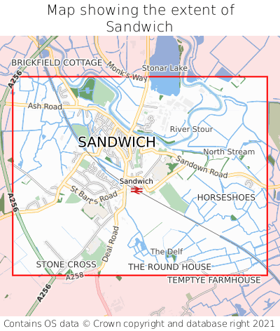 Map showing extent of Sandwich as bounding box