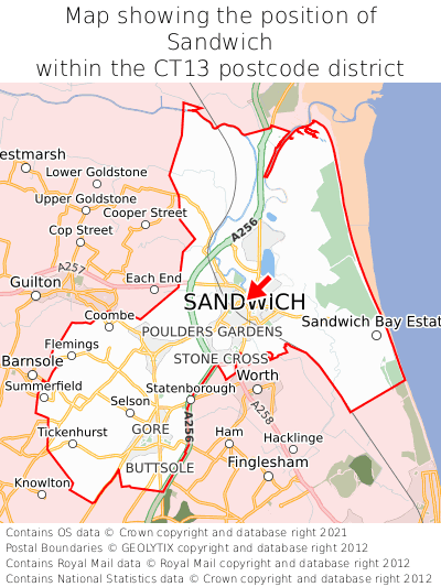 Map showing location of Sandwich within CT13