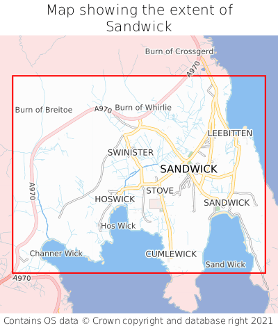 Map showing extent of Sandwick as bounding box