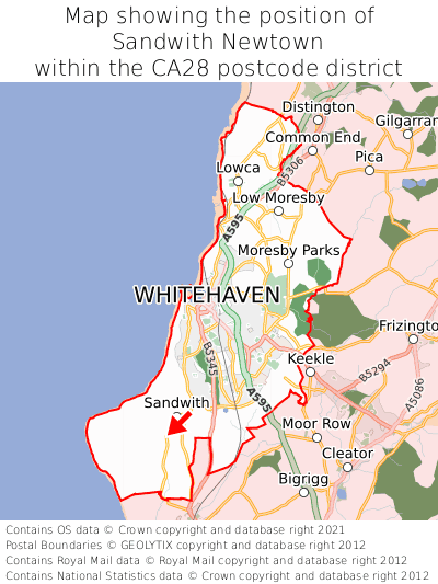 Map showing location of Sandwith Newtown within CA28