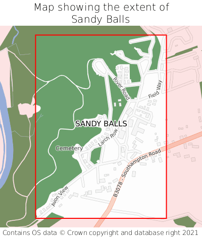 Map showing extent of Sandy Balls as bounding box