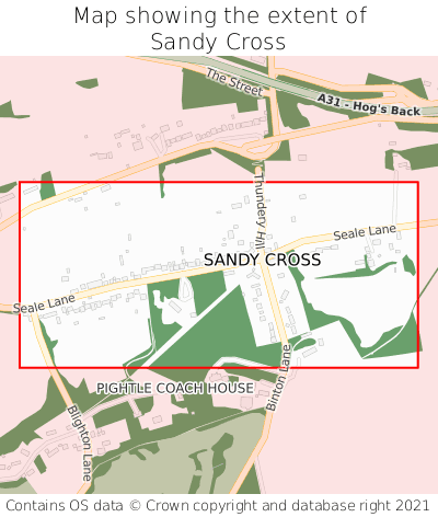 Map showing extent of Sandy Cross as bounding box