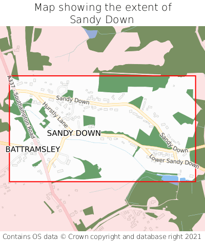Map showing extent of Sandy Down as bounding box