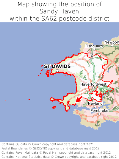 Map showing location of Sandy Haven within SA62