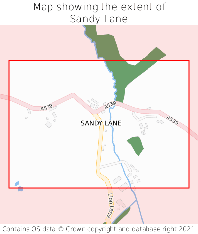 Map showing extent of Sandy Lane as bounding box