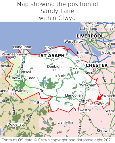 Map showing location of Sandy Lane within Clwyd