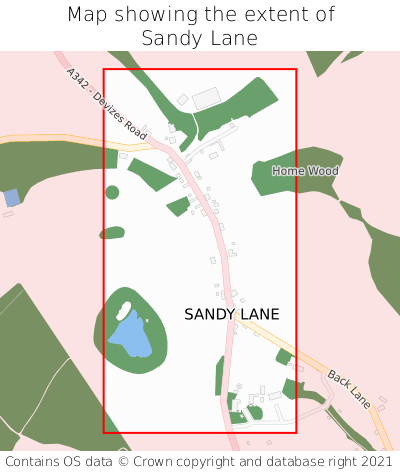 Map showing extent of Sandy Lane as bounding box