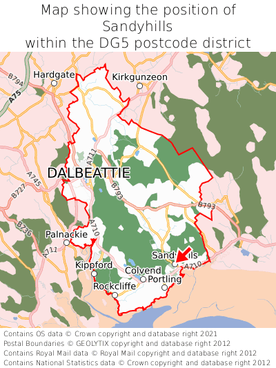 Map showing location of Sandyhills within DG5