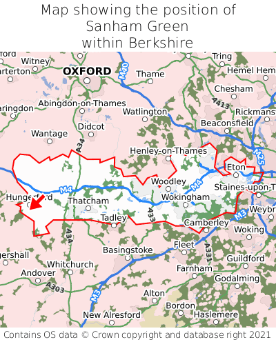 Map showing location of Sanham Green within Berkshire