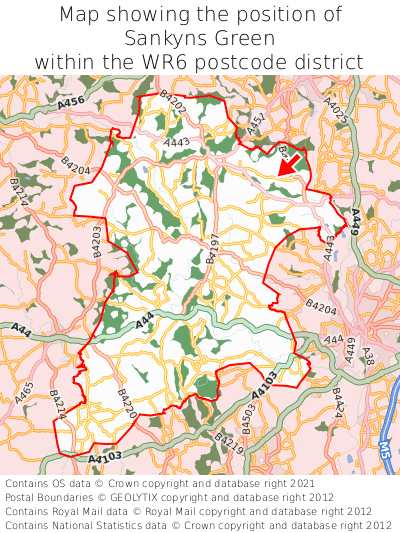 Map showing location of Sankyns Green within WR6