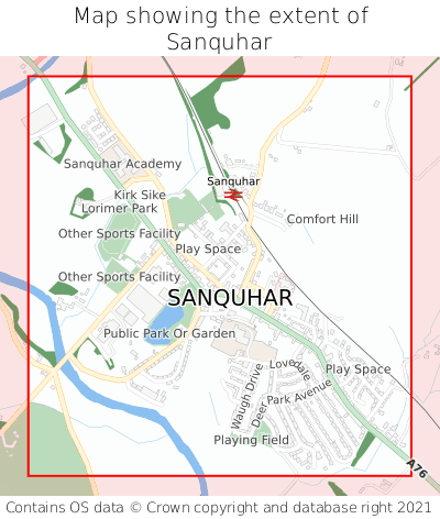 Map showing extent of Sanquhar as bounding box