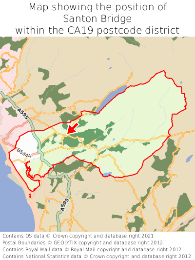 Map showing location of Santon Bridge within CA19
