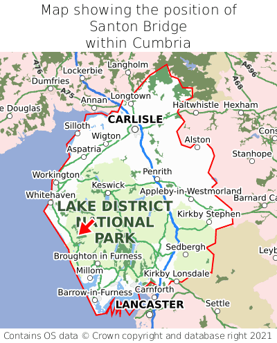 Map showing location of Santon Bridge within Cumbria