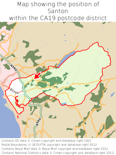 Map showing location of Santon within CA19