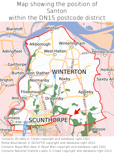 Map showing location of Santon within DN15