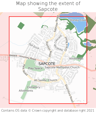 Map showing extent of Sapcote as bounding box