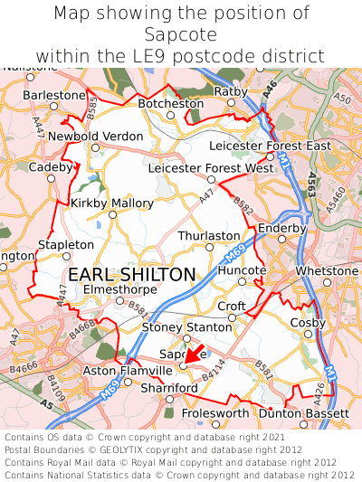 Map showing location of Sapcote within LE9