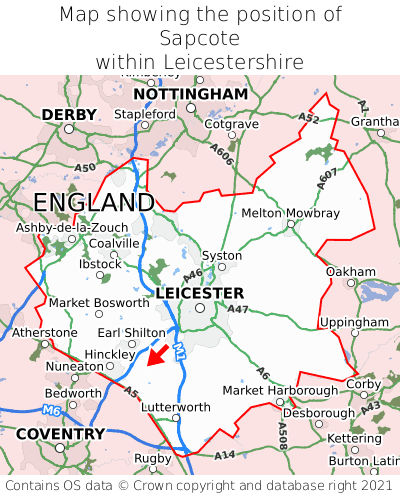 Map showing location of Sapcote within Leicestershire