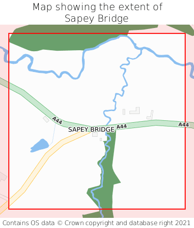 Map showing extent of Sapey Bridge as bounding box