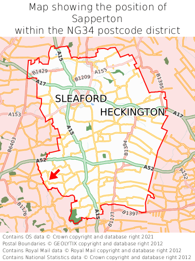Map showing location of Sapperton within NG34
