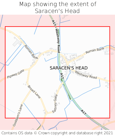 Map showing extent of Saracen's Head as bounding box