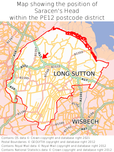 Map showing location of Saracen's Head within PE12