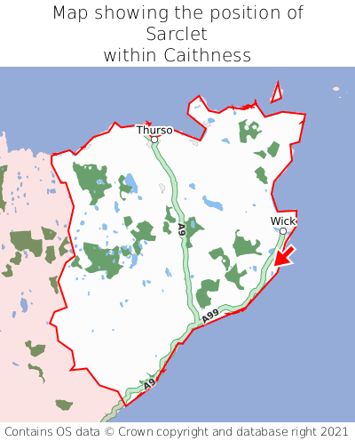 Map showing location of Sarclet within Caithness