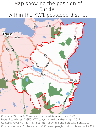 Map showing location of Sarclet within KW1