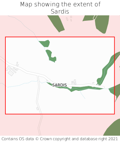 Map showing extent of Sardis as bounding box