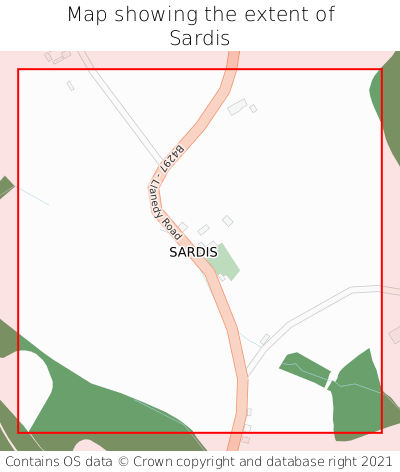 Map showing extent of Sardis as bounding box