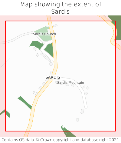 Map showing extent of Sardis as bounding box