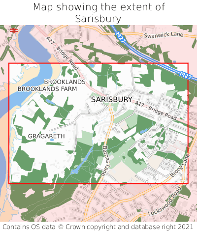 Map showing extent of Sarisbury as bounding box
