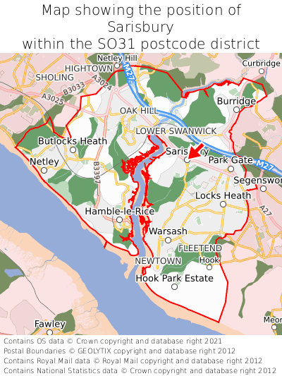 Map showing location of Sarisbury within SO31