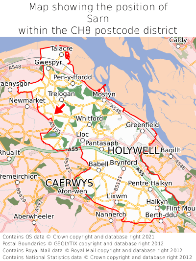 Map showing location of Sarn within CH8
