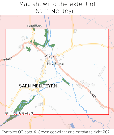 Map showing extent of Sarn Mellteyrn as bounding box