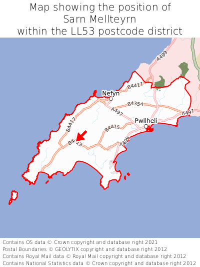 Map showing location of Sarn Mellteyrn within LL53